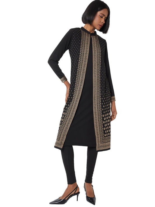 Max Women Knit Layered Winter Kurta (Black_S)