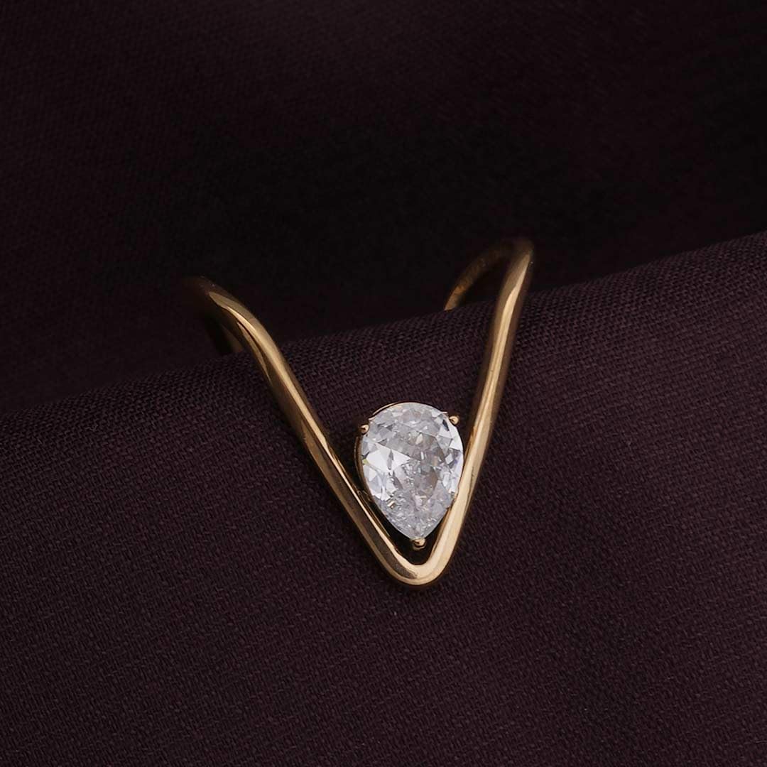 PALMONAS Trendy Vee Ring (Size-7) for Womens - Waterproof & Anti-Tarnish