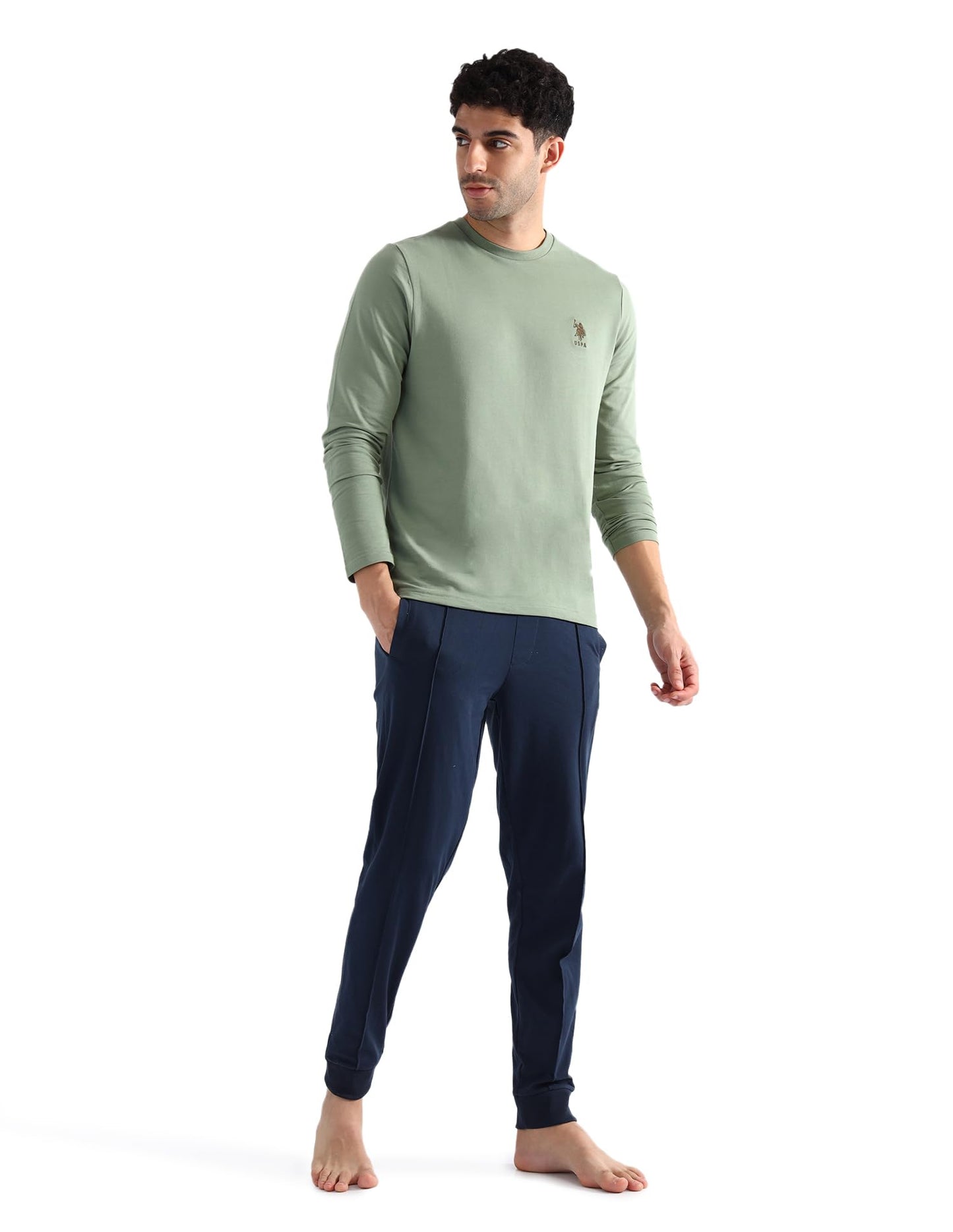 U.S. Polo ASSN. Cotton Men's Regular Fit T-Shirt (Oee05-Pl_Aqua Green, Large