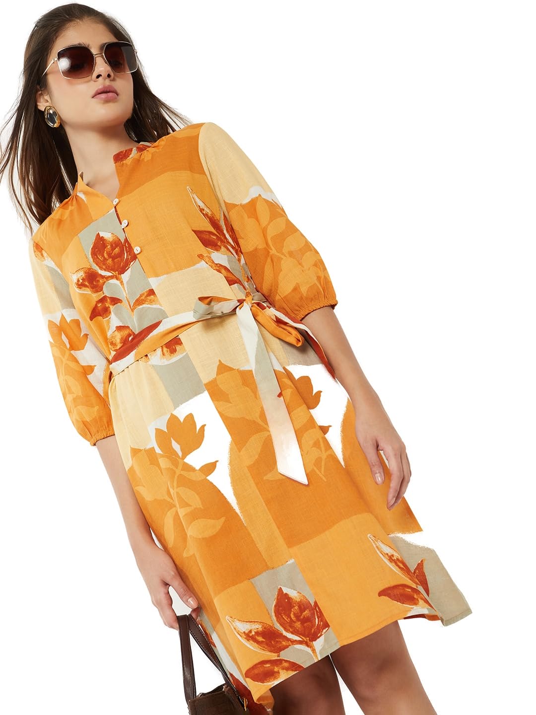 Max Women Floral Print A-line Dress(Multicolour_L)