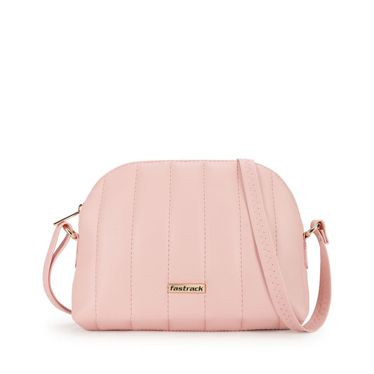Fastrack Quilted Powder Pink Sling Bag For Women, Girls and Ladies with Top Zipper