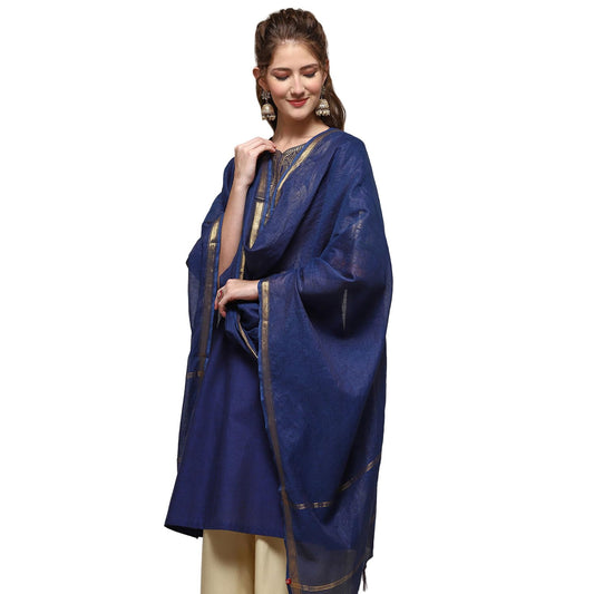 BIBA Women's Navy Cotton Blend Yarn dyed Dupatta