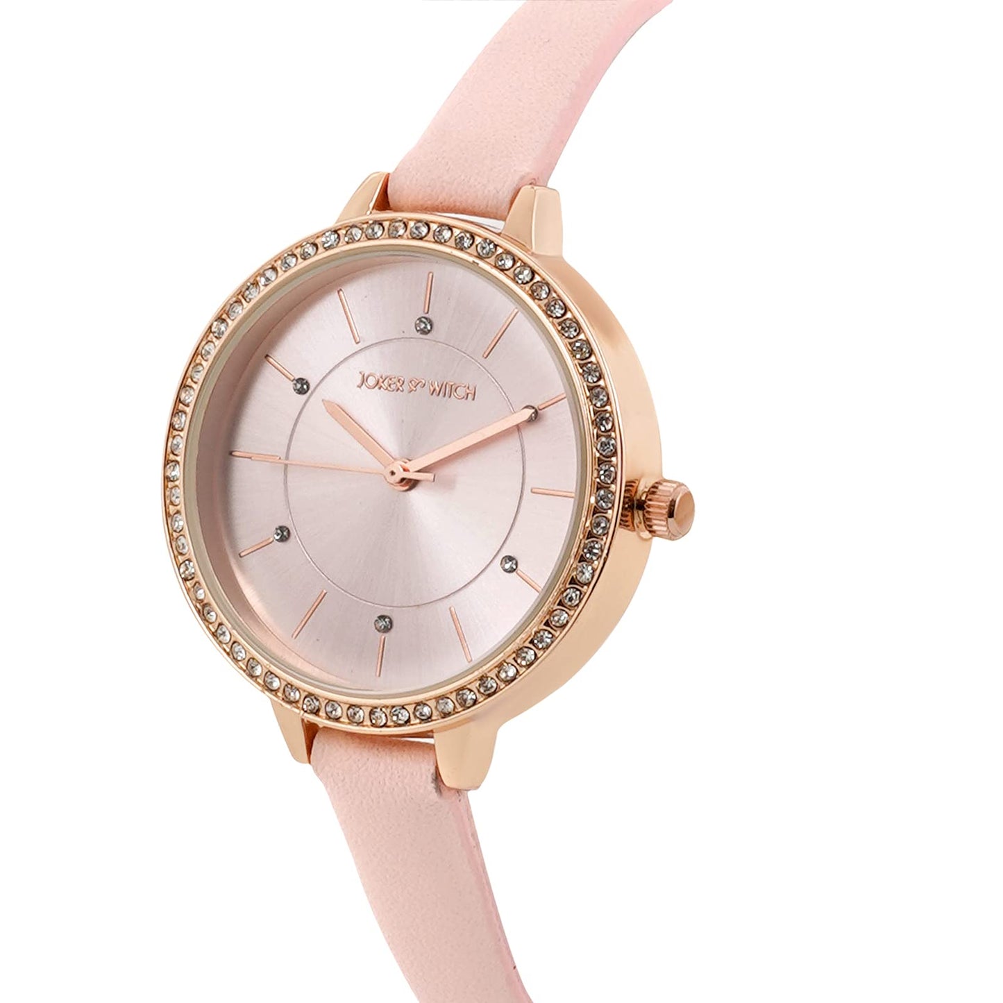 Joker & Witch Sunrise 36mm Pink Dial 10mm Pink Faux Leather Watch for Women