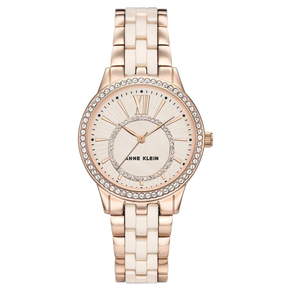 Anne Klein Quartz Analog Pink Dial Ceramic Strap Watch for Women-NEAK3672LPRG
