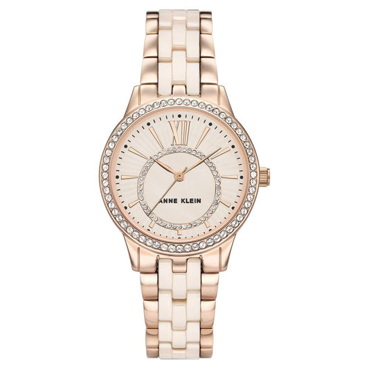 Anne Klein Quartz Analog Pink Dial Ceramic Strap Watch for Women-NEAK3672LPRG