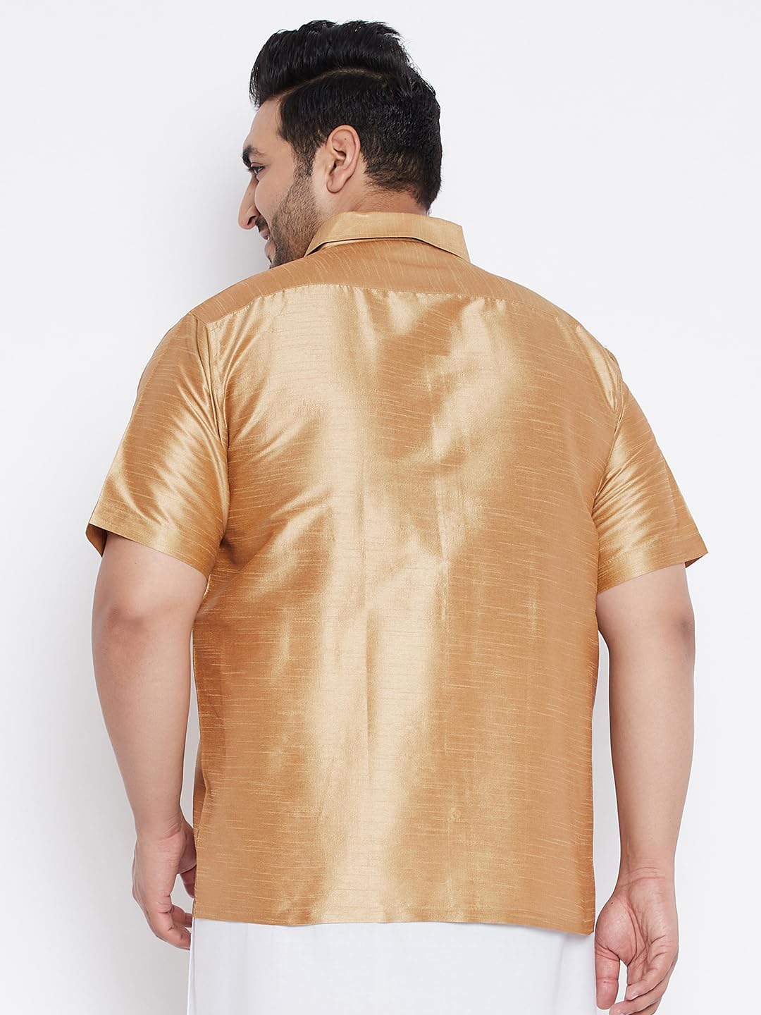 Vastramay Plus Men's Rose Gold Silk Blend Ethnic Shirt_VPLUSMSH001RG_50