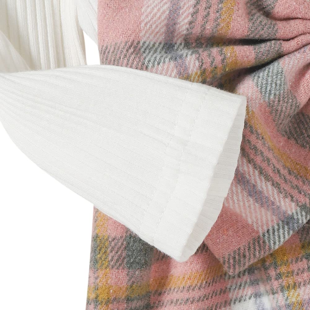 Hopscotch Girls Check Print Full-Sleeve Casual Dress with Headband In White Color for Ages 2-3 Years