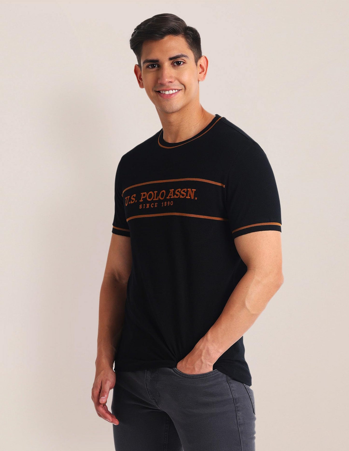 U.S. POLO ASSN. Brand Embroidered Cotton T-Shirt Black