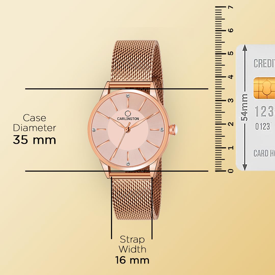 Carlington Stainless Steel Analog Dial Women & Girl's Watch - Rose Gold Dial and Band