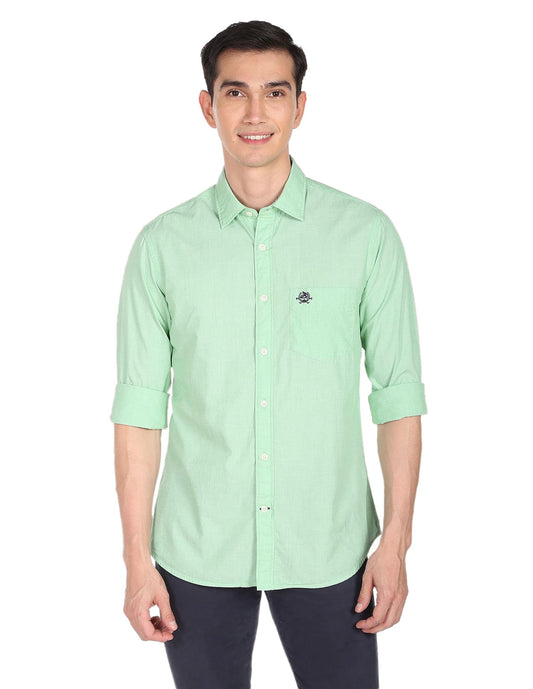 U.S. POLO ASSN. Men's Solid Spread Collar Premium Cotton Tailored Fit Shirt (USSHTR0004_Green_L)