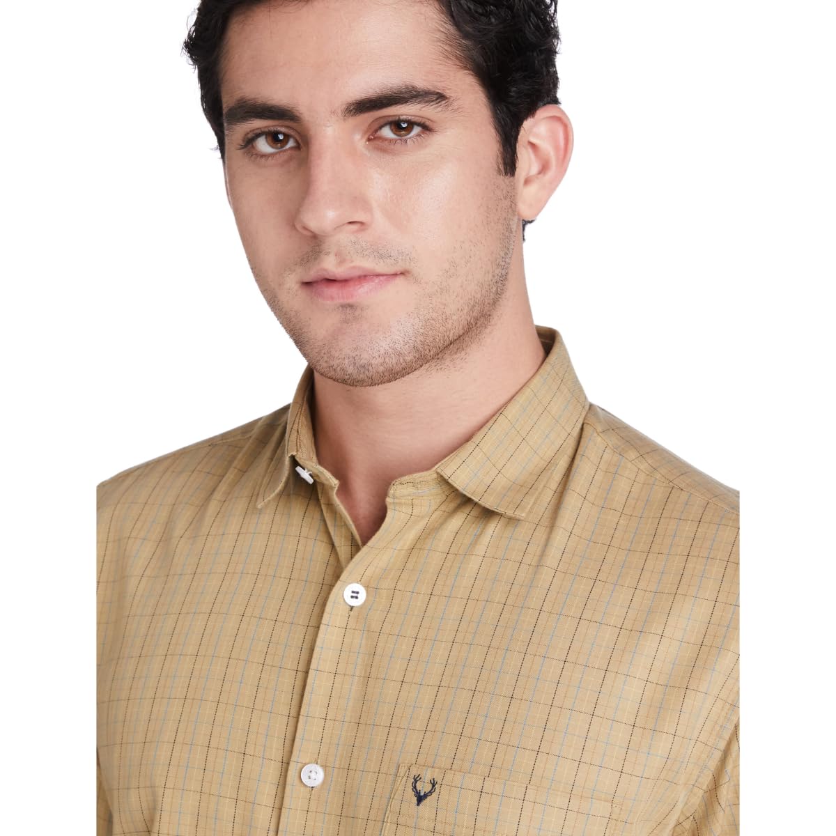 Allen Solly Men's Cotton Checkered Slim Fit Shirt (ASSFQSPBO40611_Khaki, 42)