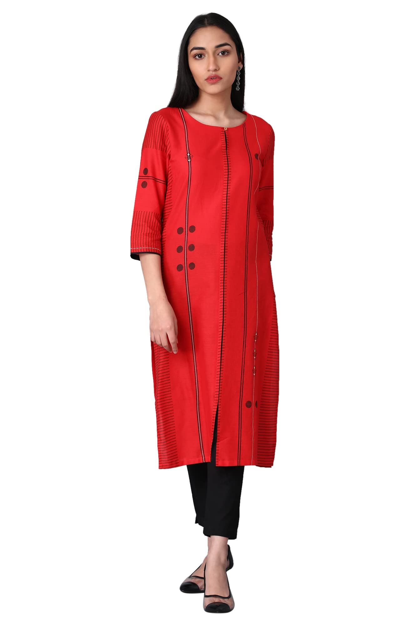 W for Woman Women's Cotton Blend Regular Kurta (22FEW13242-113668_Scarlet Red_XL)