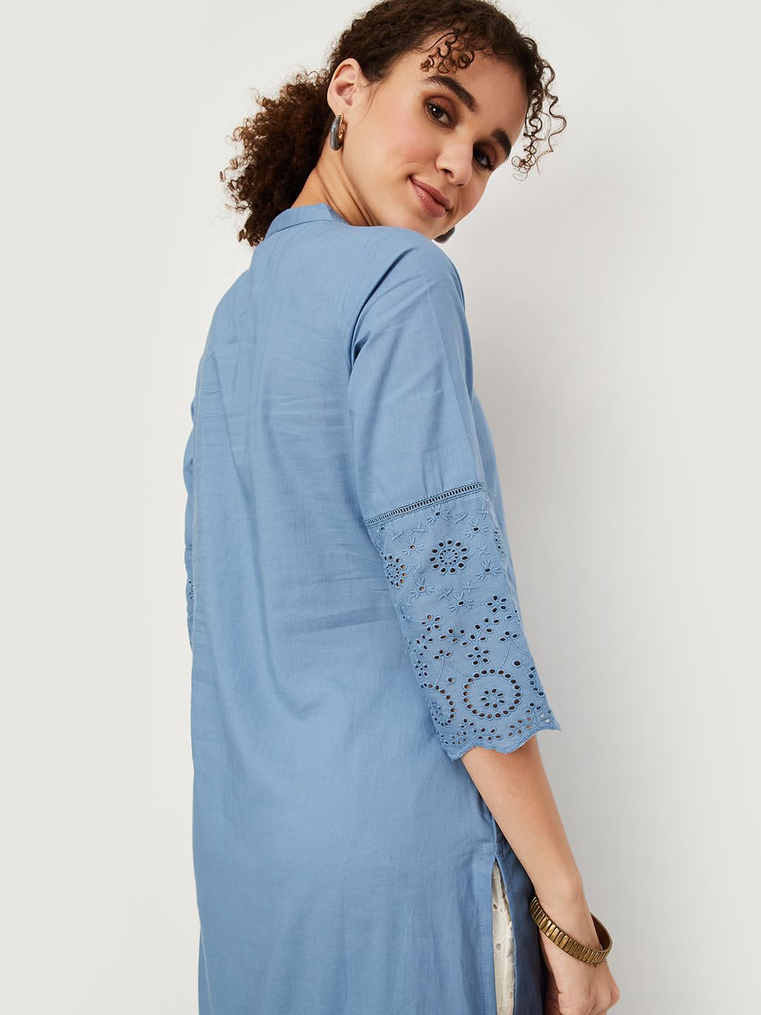 Max Women Cotton Blend Straight Fit Straight Kurta (Wwdr31006Blue_Blue, Small)
