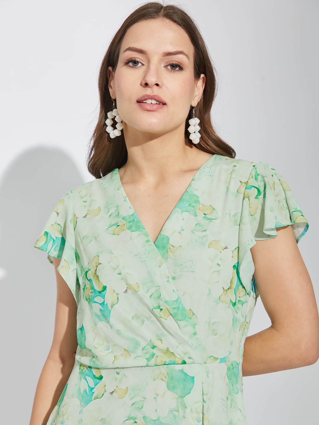 Latin Quarters Women Green V-Neck Half Sleeves Printed Above Knee A-Line Dress for Casual Wear