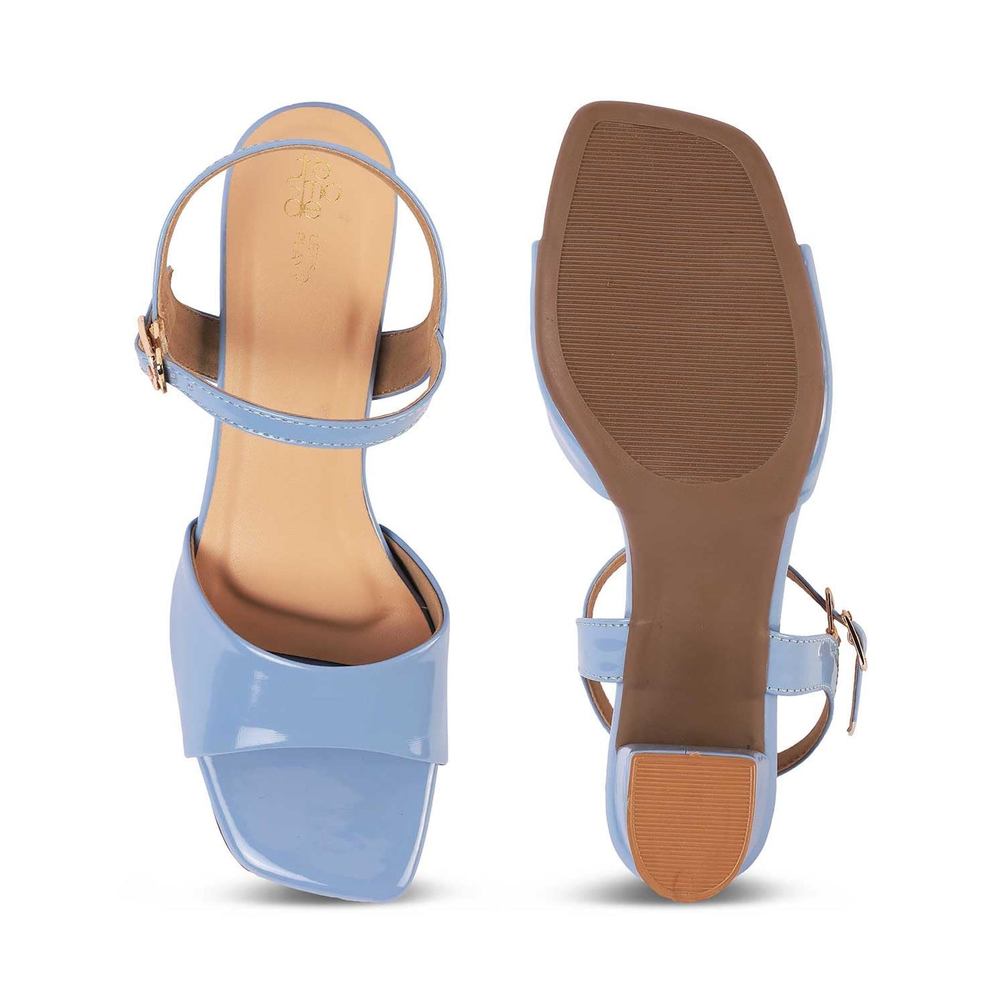 tresmode SOLOR Women's Block Heels Sandals Blue, 6 UK / 39 EU - Square Toe Ladies Footwear Soft Comfortable Sandals