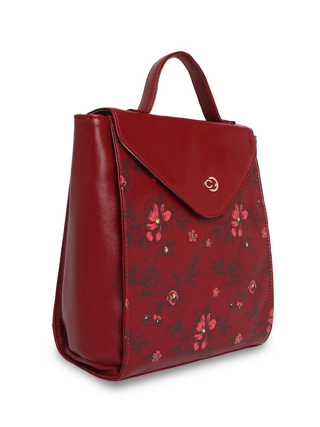 Caprese Snow Casual Backpack, Medium | Floral Print Backpack for Women with Comfortable Shoulder Handles, Premium Metal Logo & Secure Zip Closure | for Everyday Outings, College and Travel (Maroon)