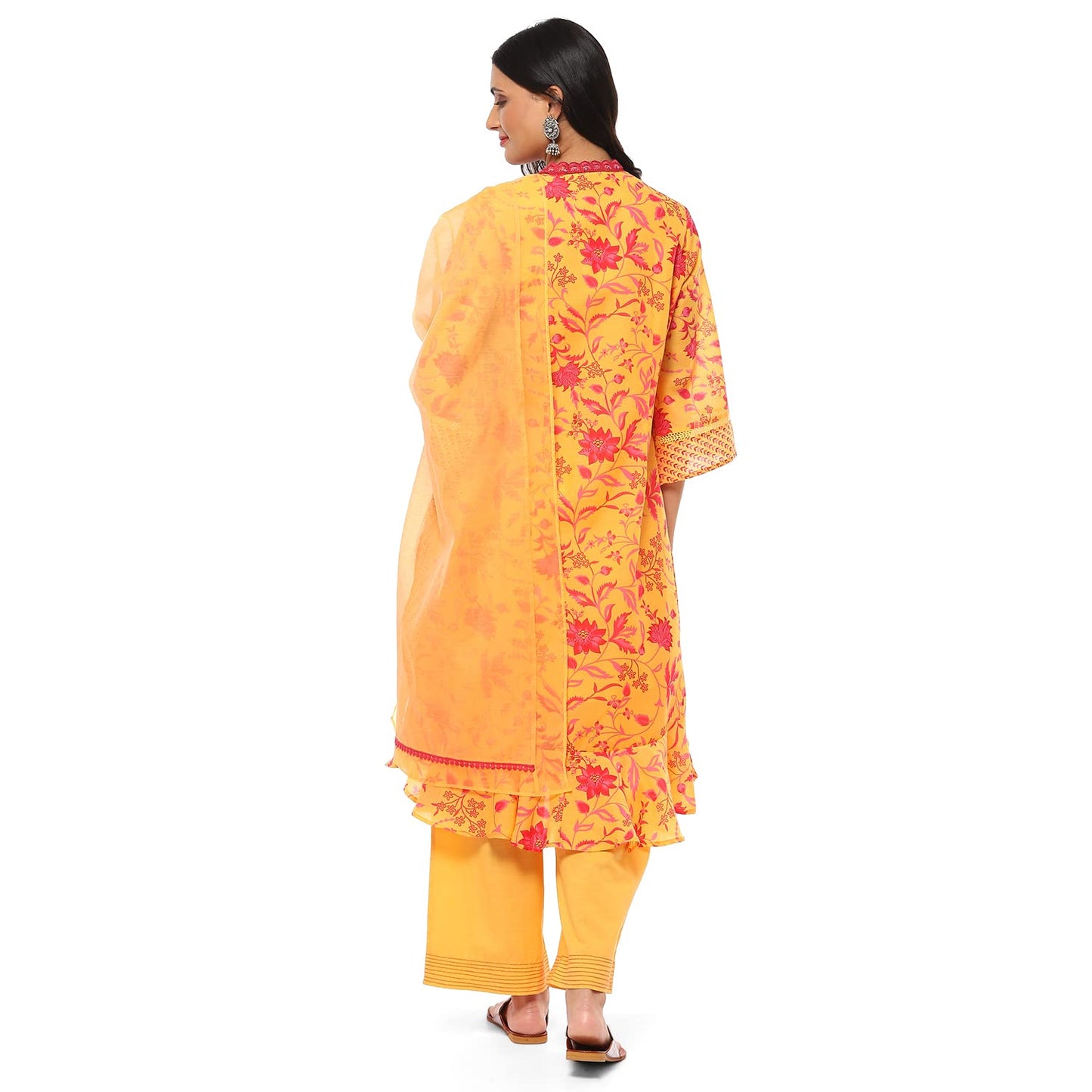 BIBA WOMEN PRINTED STRAIGHT SALWAR KURTA DUPATTA(SKDBLOOM8659_YELLOW_38)