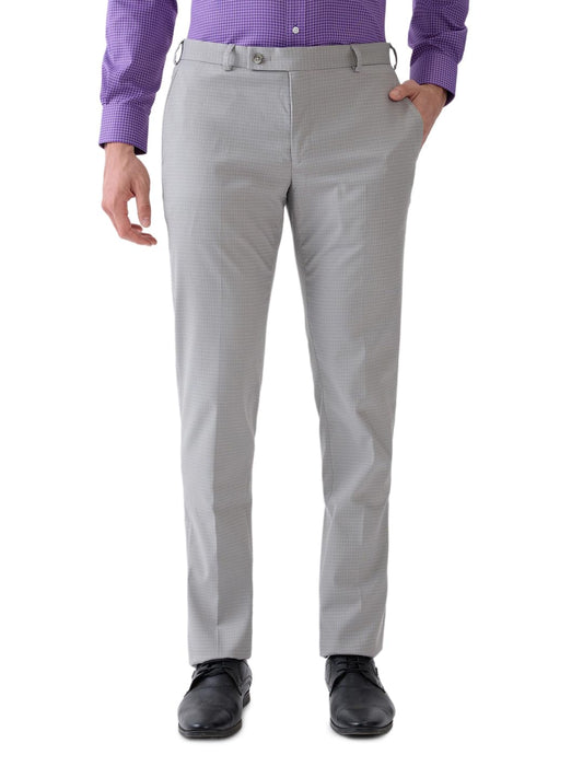 Park Avenue Men Slim Fit Checks Pattern Poly Viscose Blend Flat Front Formal Trouser (Size: 34)-PMTC08072 Light Grey