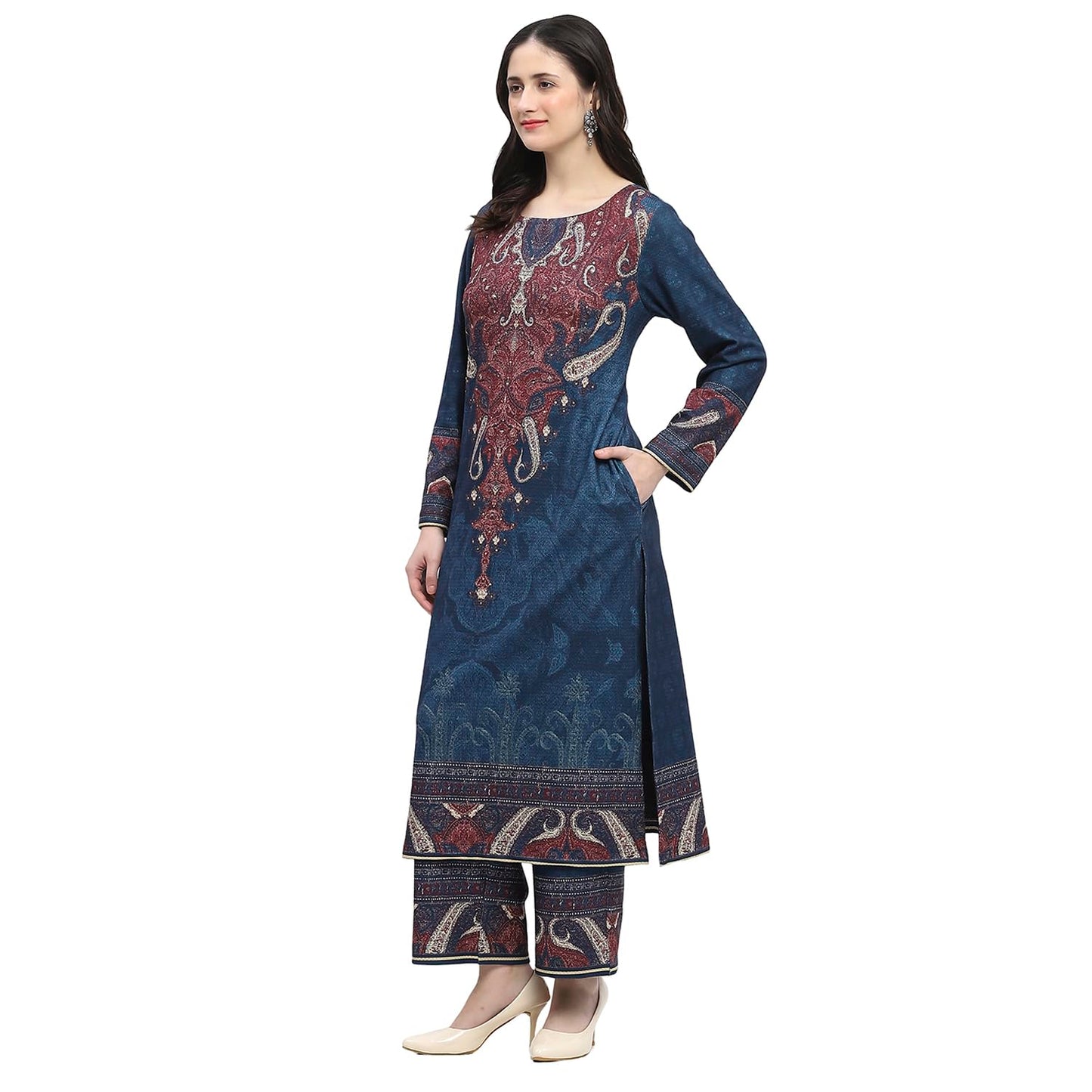 BIBA Women's Polyester Blend Kurta Sets (WNWR2826AW24TEAL_Teal Blue