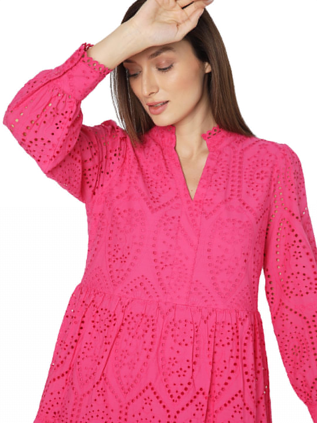 Vero Moda Women's Cotton Fit and Flare Above The Knee Dress (10310701-Pink Yarrow_Pink