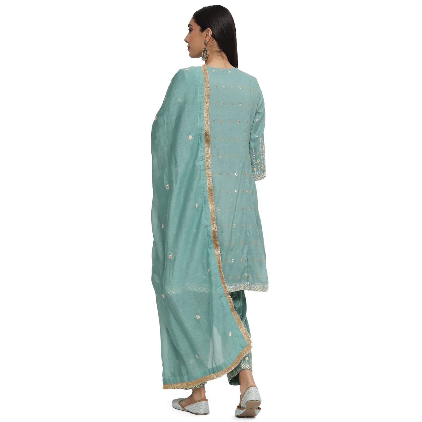 BIBA Cotton Blend Women Embroidery Relaxed Salwar Kurta Dupatta(Skdkiran8469_Sap Green_38)