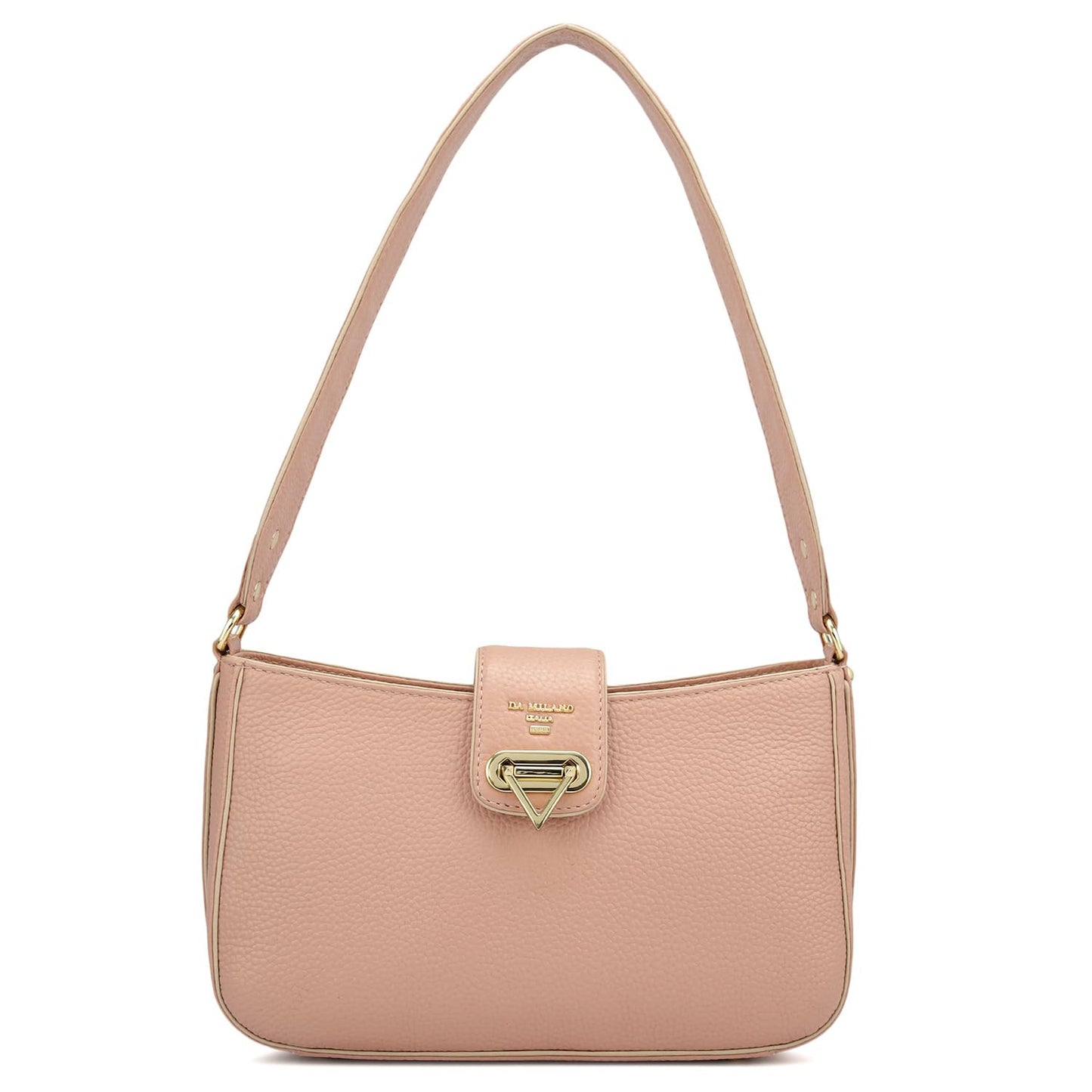 Da Milano Women's Leather Shoulder Bag – Pink | Genuine Leather Handbag with Gold Hardware, Broad Shoulder Strap & Secure Clasp Lock | Elegant Everyday Purse