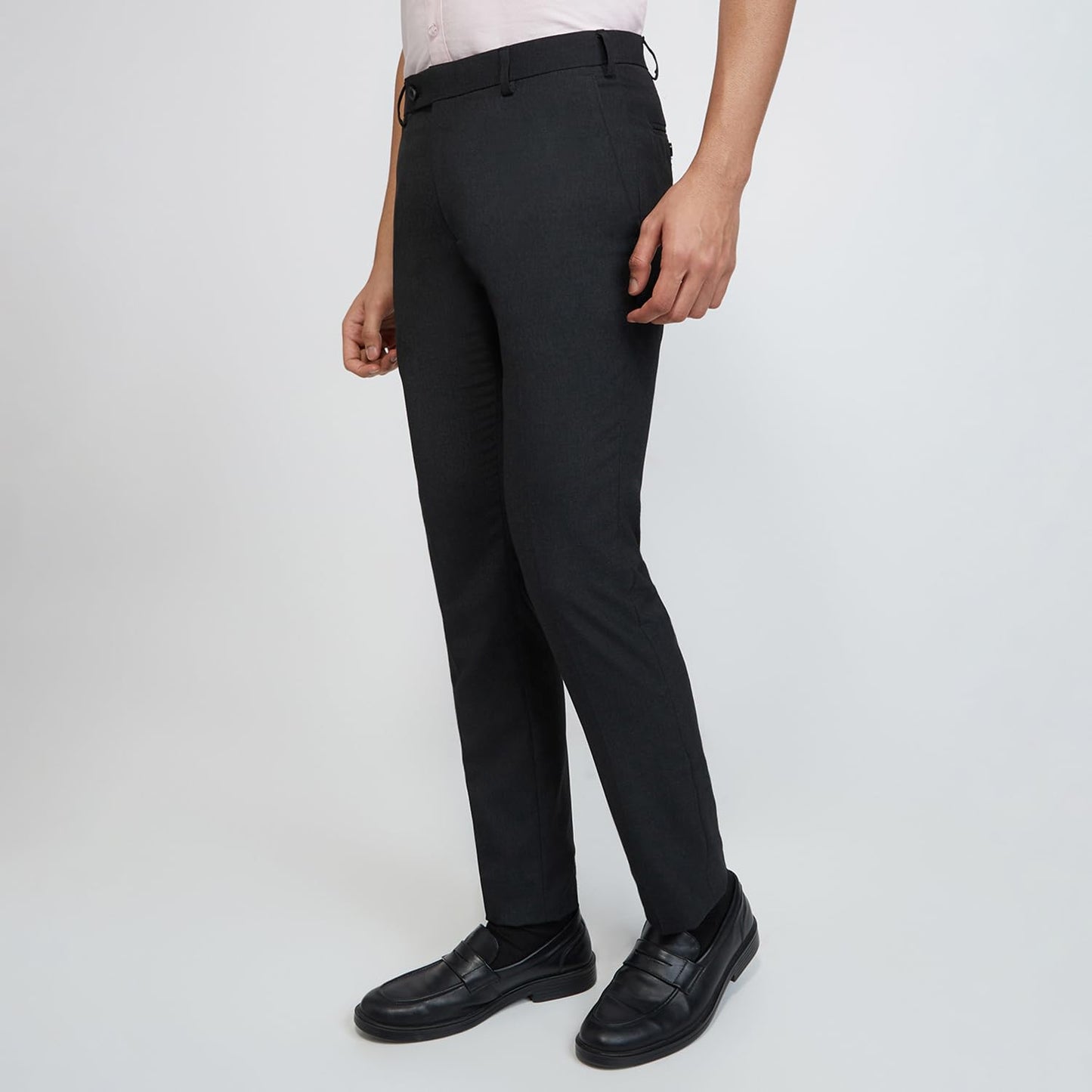 Raymond Men Slim Fit Solid Pattern Poly Viscose Blend Flat Front Formal Trouser (Size: 34)-RMTS05793-G8 Dark Grey