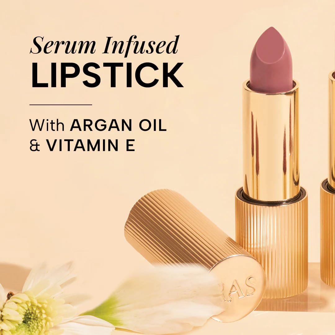 RAS Luxury Oils Lumiere Satin Matte Lipstick | 8-Hr long stay Creamy Matte, Non-Drying, Lightweight & Pigmented | Natural infusion of Argan & Avocado | Vegan, Cruelty-Free (Pink Cashmere)