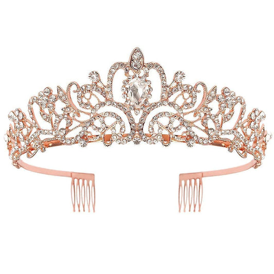 Shining Diva Fashion Crystal Tiara and Crown for Women Stylish Headband Crowns with Comb Tiaras for Girls Kids Queen Princess Wedding Bridal Birthday Gift Hair Accessories (Rose Gold) (rrsd15414hb)