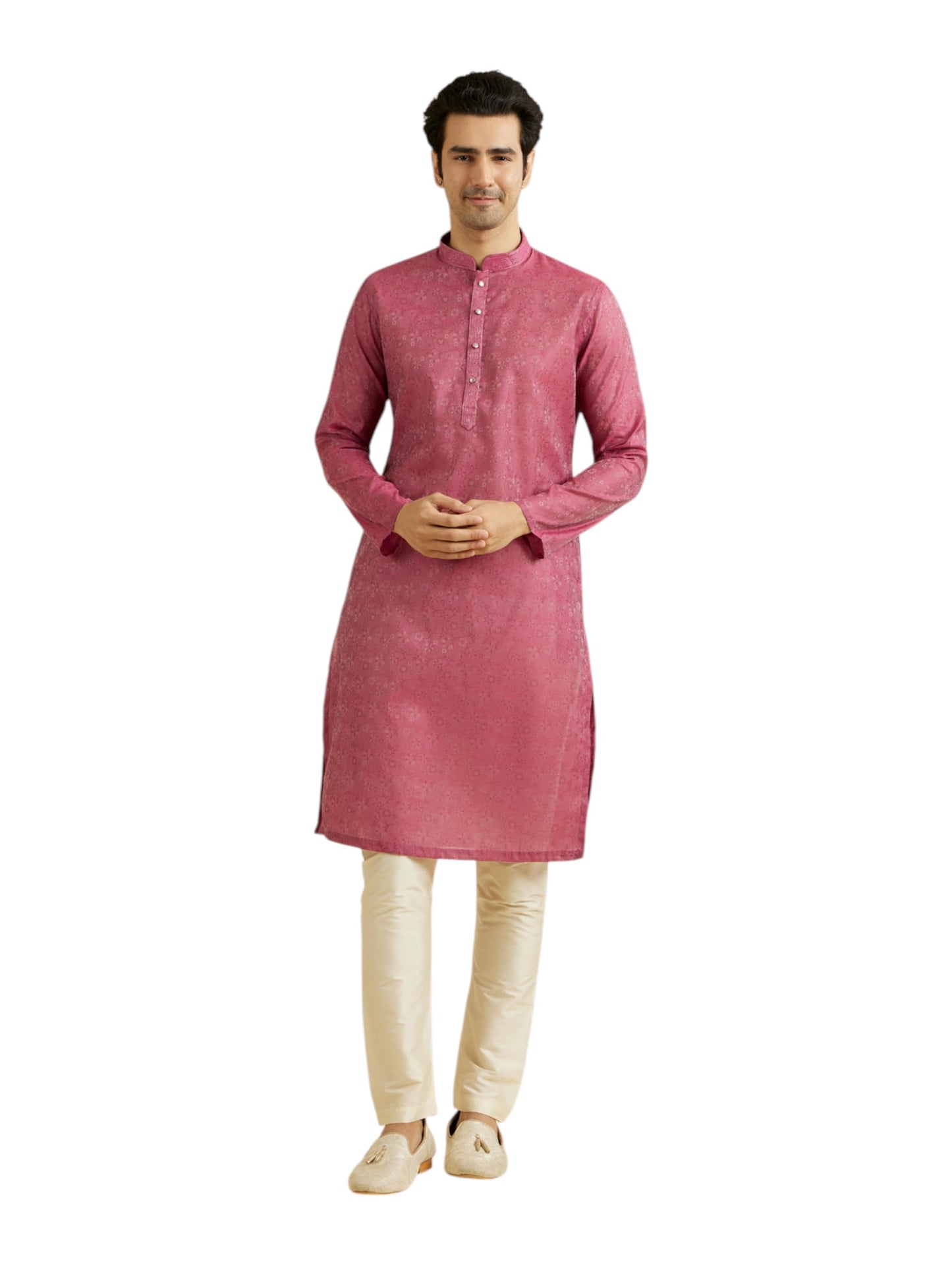 Manyavar Men's Cotton Blend Self Design Kurta Pyjama Set (2pcs)