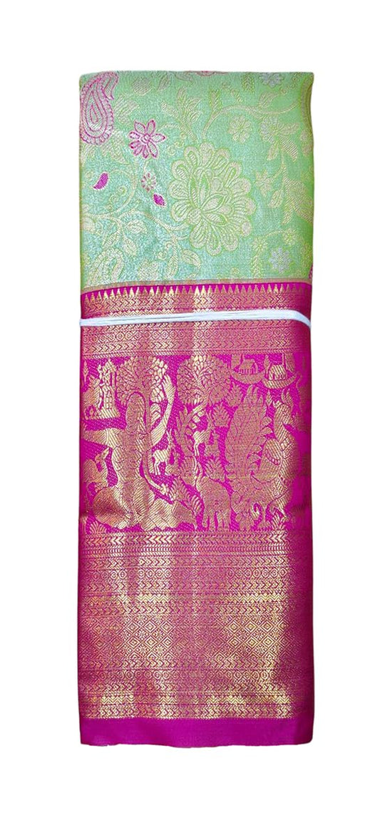 VFCollections Women's Classic Kanchipuram Silk Pure Pattu Sarees, Rich Forest Them design border With Blouse (VFC667-3)