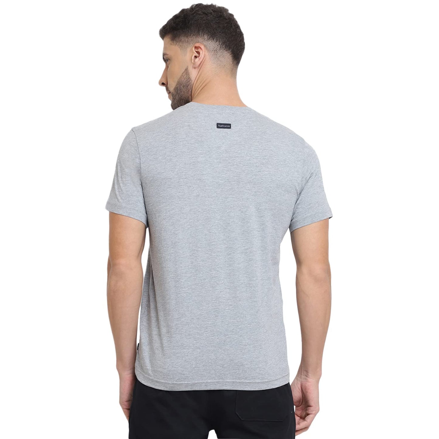 Van Heusen Men Cotton Athleisure Ultra Soft Regular Fit T-Shirt-Crew Neck, Short Sleeve_60044_Grey Melange_L