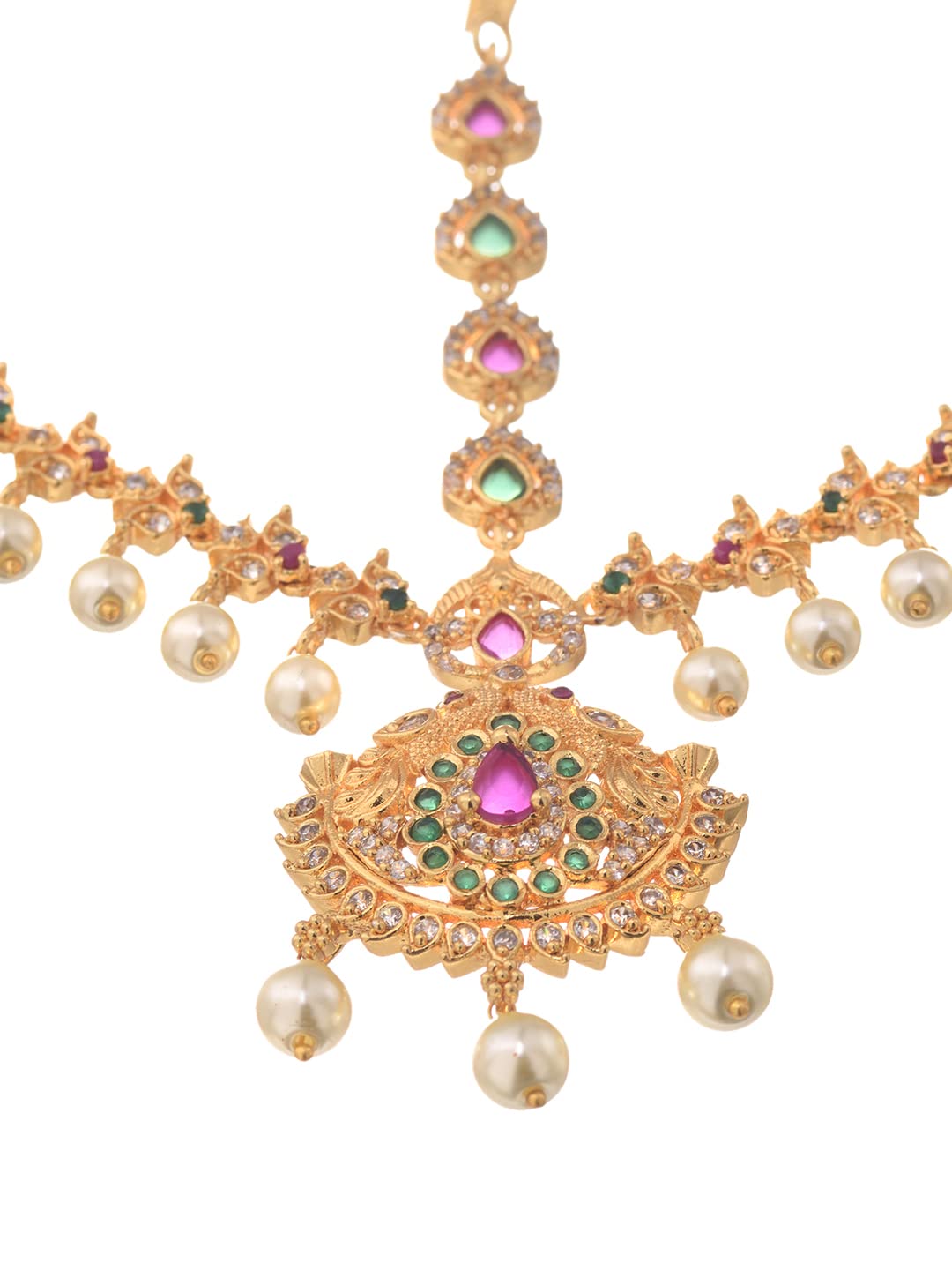 Saraf RS Jewellery- AD Studded Beaded Bridal Matha Patti With Maangtika
