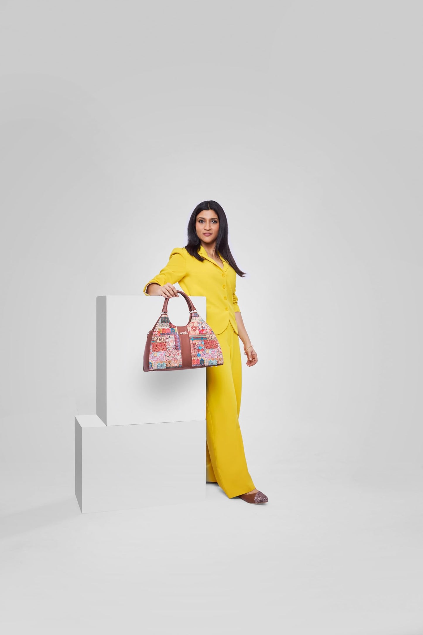 ZOUK Konkona Statement Satchel Bag - Kutch Gamthi | Jute | Vegan Leather Handcrafted With Detachable Sling Strap | Multicolor