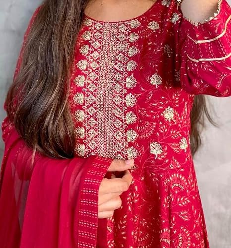 Femezone womens Reyon printed anarkali/gown with afgani pant and dupatta set(RANIKJ-XL)