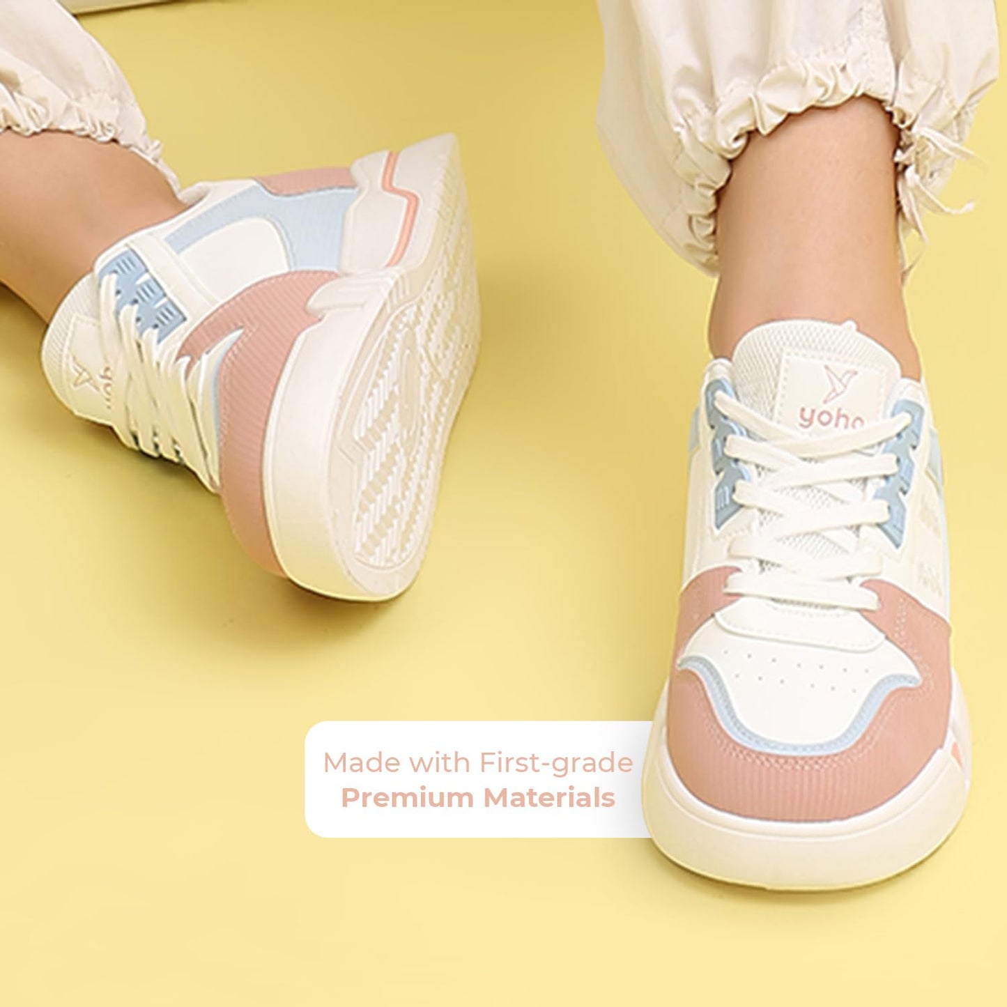 YOHO Lane Women’s Elegant Dual-Tone Premium Casual Sneakers | Pink - UK 8