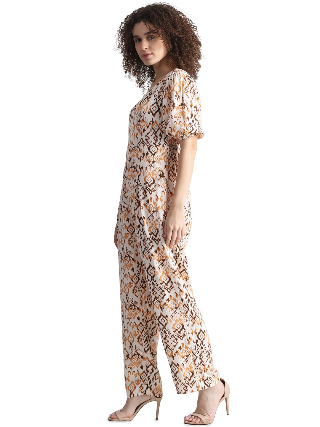 ONLY Women Printed Viscose Brown Jumpsuit
