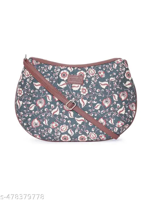 Zouk Chittoor Blue Kalamkari Structured Shoulder Bag