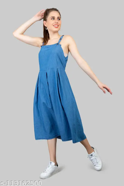 Cefalu-Women's-Sleeveless Dress-Blue/Midi dress/Stylish dress for women/ summer dress for women/Adjustable button dress/ Dress for women and girls