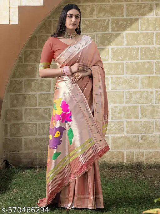 SATRANI Silk Blend Multicolor & Gold & Beautiful Saree with Silk Blend Blouse
