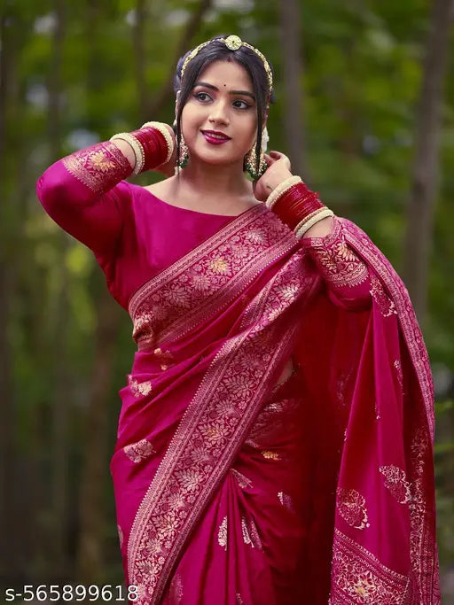 Silk Blend Pink Saree with Silk Blouse