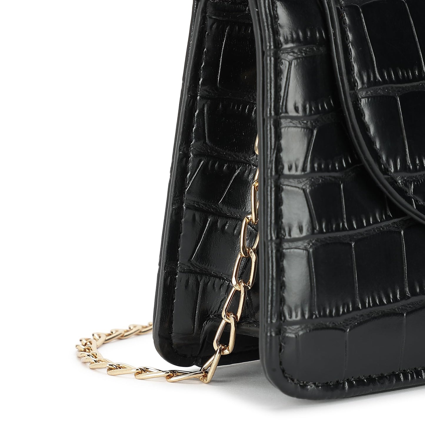 Fastrack Croco Textured Mini Sling Bag for Women, Girls and Ladies | Made of Premium PU | Gold Chain Sling Strap with Button Closure