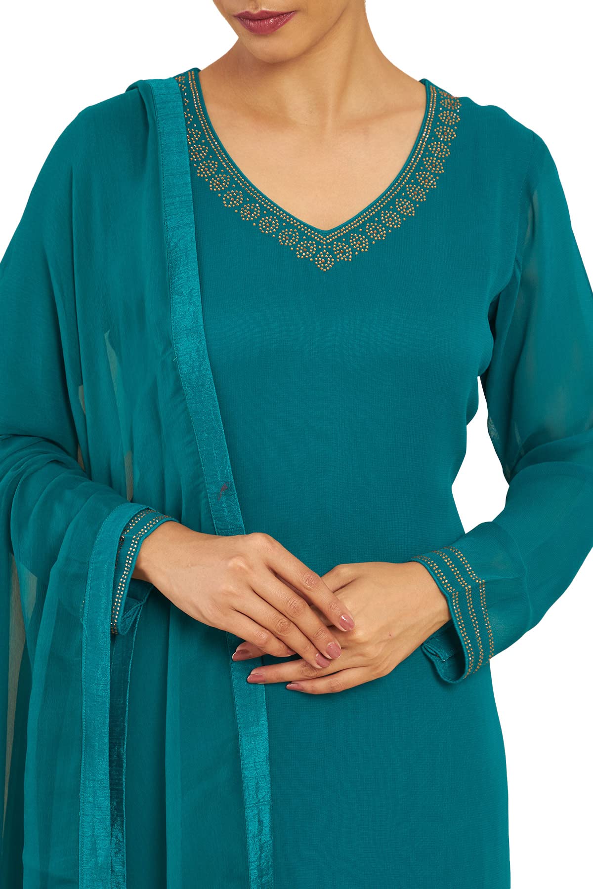 Soch Women Green Solid Georgette Kurta Set