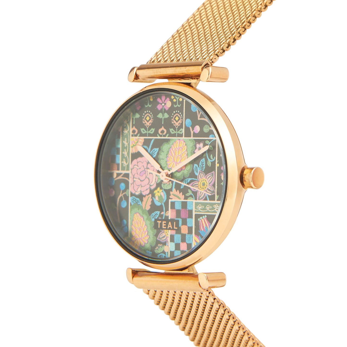 TEAL BY CHUMBAK Round Dial Analog Watch for Women|Jungle Jumble Collection| Stainless Steel Strap|Gifts for Women/Girls/Ladies |Stylish Fashion Watch for Casual/Work - Black