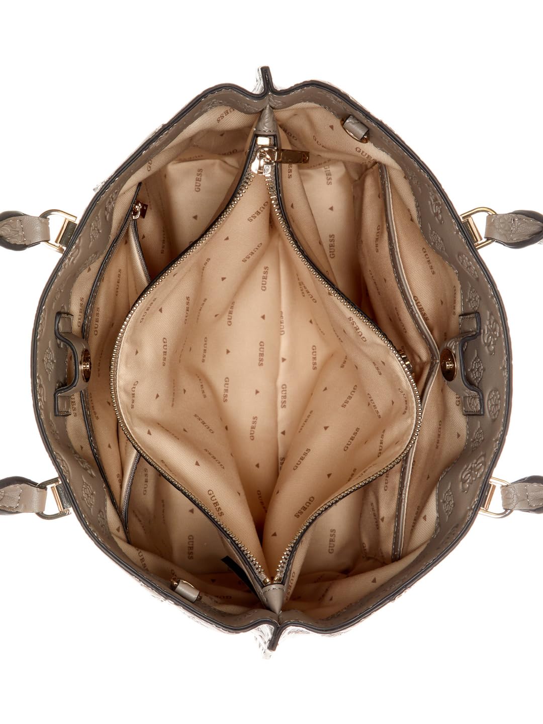 GUESS Dark Taupe Logo Textured Zarela Girlfriend Tote Bag