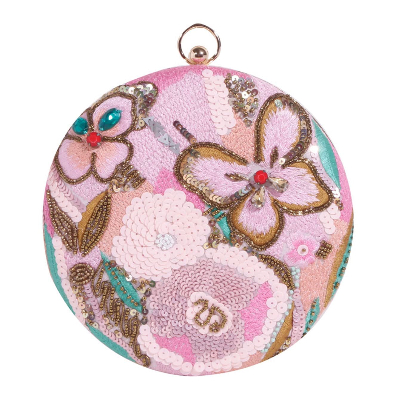 SWISNI Light Pink Modish Handmade Embroidery Round Shape Clutch Bag For Party II Women's Traditional Designer Clutch For Women & Girls II EMBROIDERED CLUTCHES