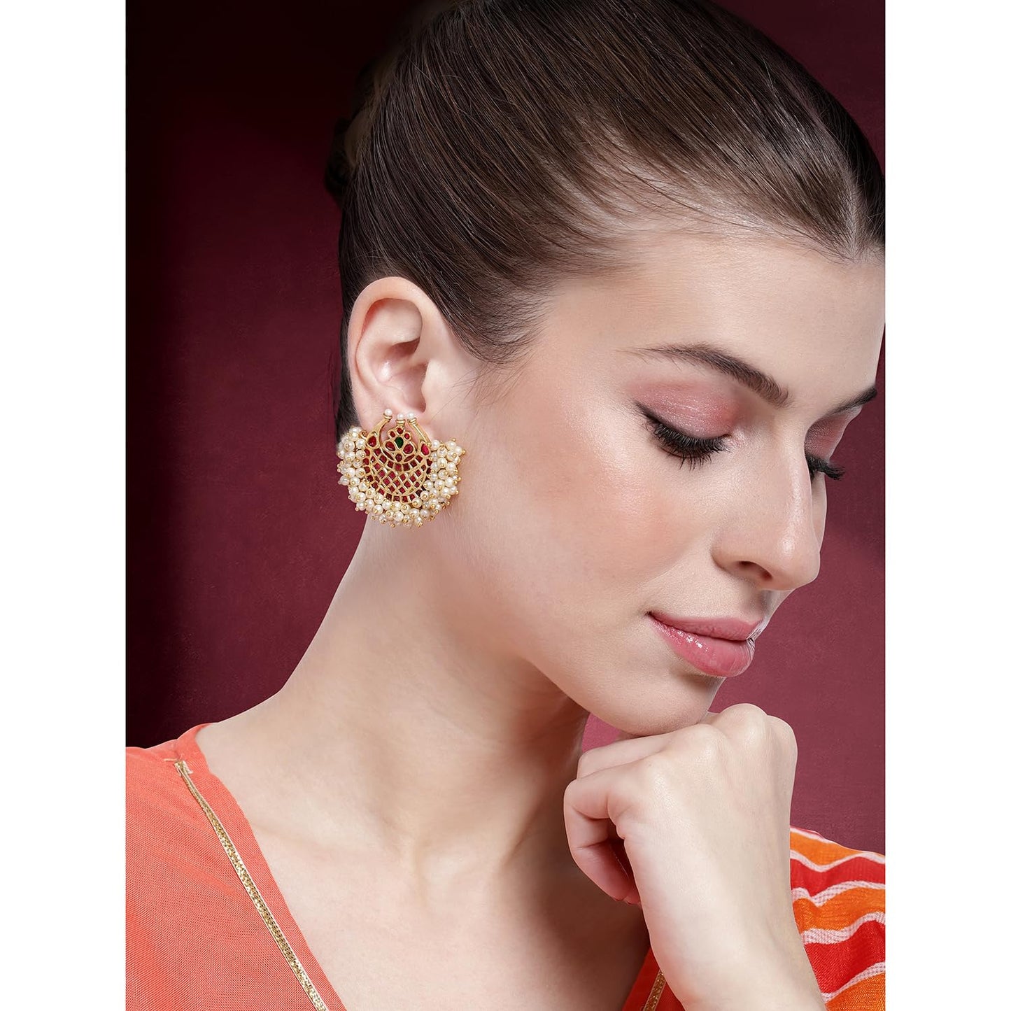 Peora Gold Plated White Beads Studded Drop & Dangle Earrings Jewellery Gift for Girls & Women