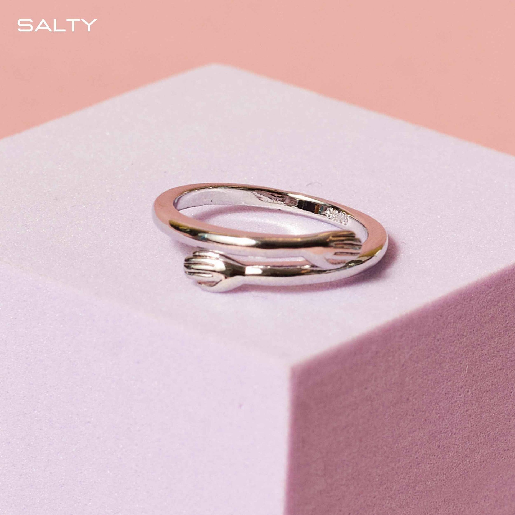 Salty Cute Promise Hug Ring for Women & Girls | Stainless Steel Finger Rings | Adjustable | Modern Design Fancy & Stylish Accessories | Diwali, Birthday & All Occassion Gift | Everyday Wear