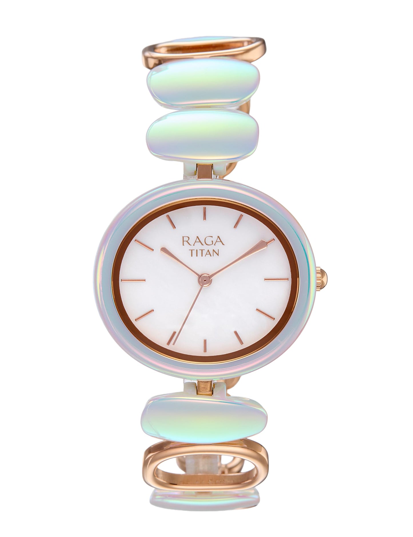 Titan Raga Ceramics Update Quartz Analog MOP Dial with Brass Strap Watch for Women