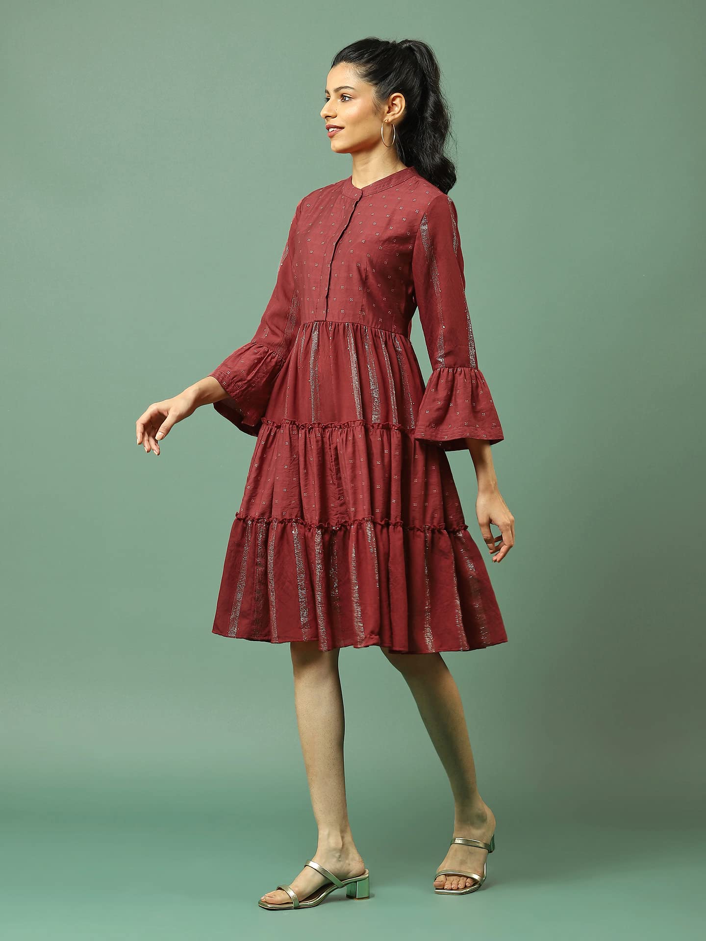 Aarke Ritu Kumar Women's Maxi Dress SDRVNX07N30436836-MAROON-L Red